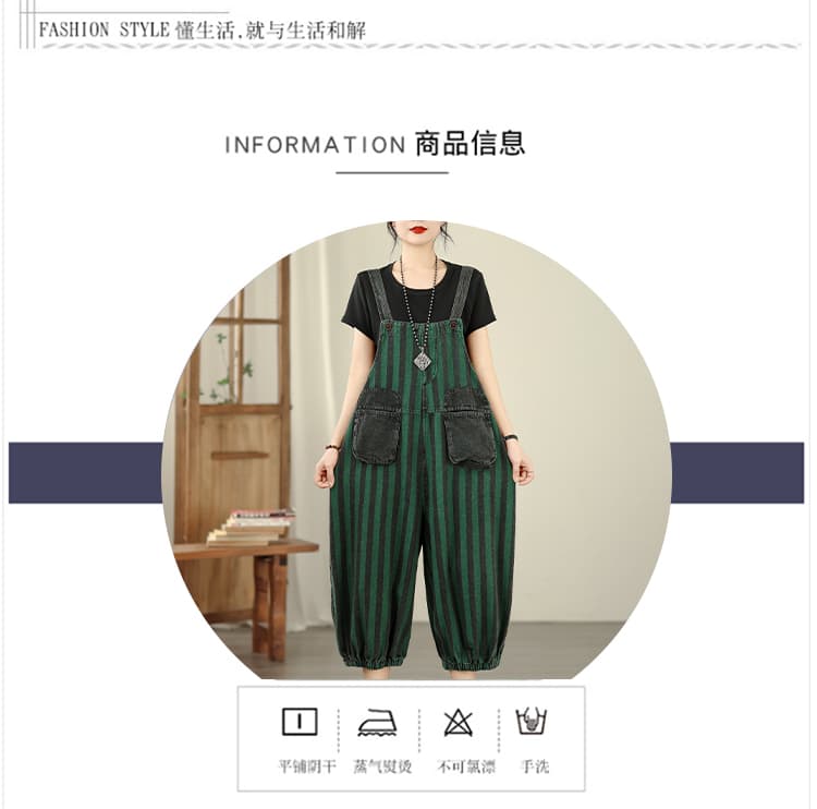 실사 빅 사이즈 봄 여름 새로운 레트로 데님 얇은 스타일 캐주얼 스트라이프 멜빵 9 분 바지 상세 이미지 7