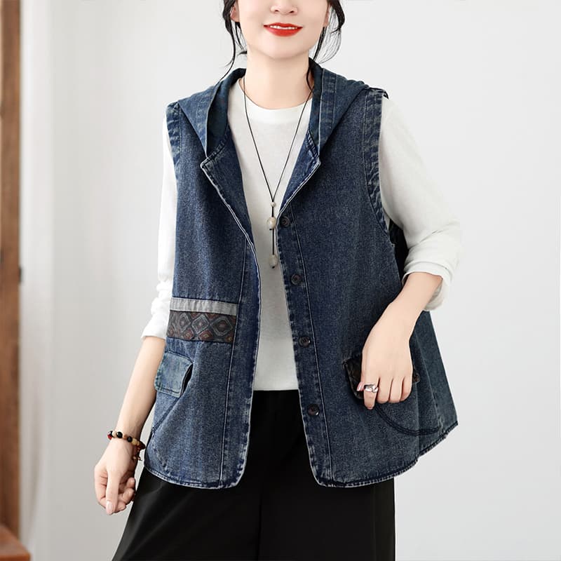 실사 가을 빅 사이즈 루즈핏 캐주얼 후드 데님 베스트 지방 mm 민소매 다용도 쇼트 스타일 어깨 재킷 이미지 2
