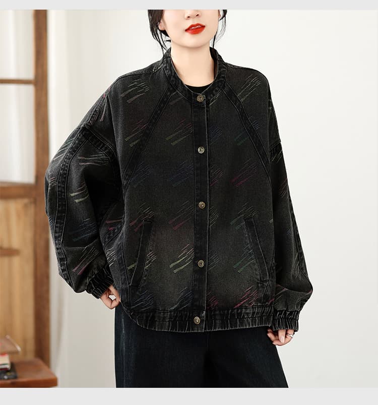 실사 가을 빅 사이즈 루즈핏 캐주얼 프린트 데님 다용도 쇼트 스타일 카디건 코트 상세 이미지 10