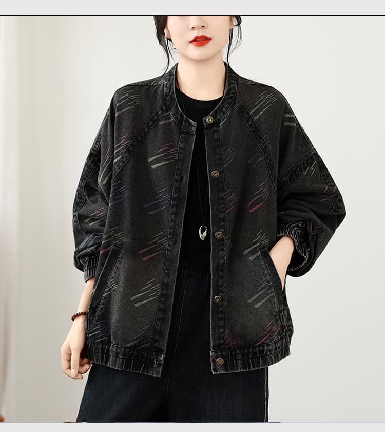 실사 가을 빅 사이즈 루즈핏 캐주얼 프린트 데님 다용도 쇼트 스타일 카디건 코트 상세 이미지 11