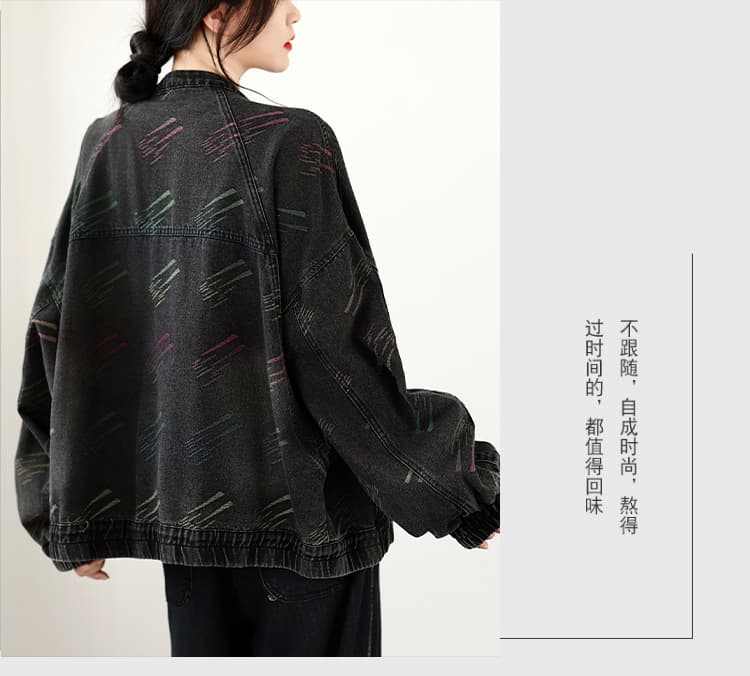 실사 가을 빅 사이즈 루즈핏 캐주얼 프린트 데님 다용도 쇼트 스타일 카디건 코트 상세 이미지 13