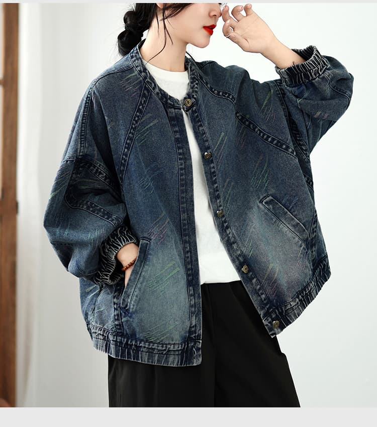 실사 가을 빅 사이즈 루즈핏 캐주얼 프린트 데님 다용도 쇼트 스타일 카디건 코트 상세 이미지 20