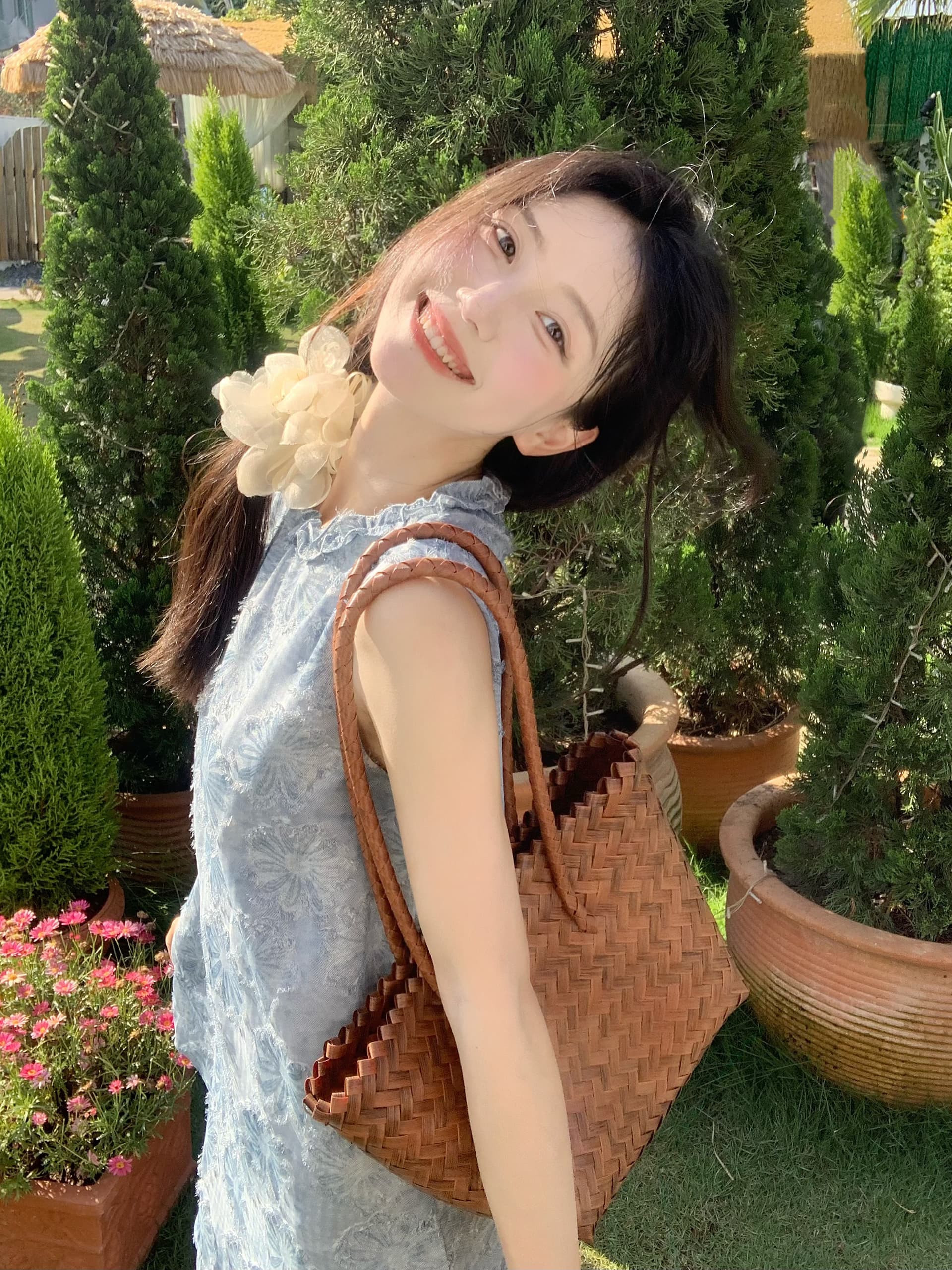실사 프랑스식 휴가 바람 페이크 레이어드 패치워크 롱 스커트 민소매 드레스 상세 이미지 7