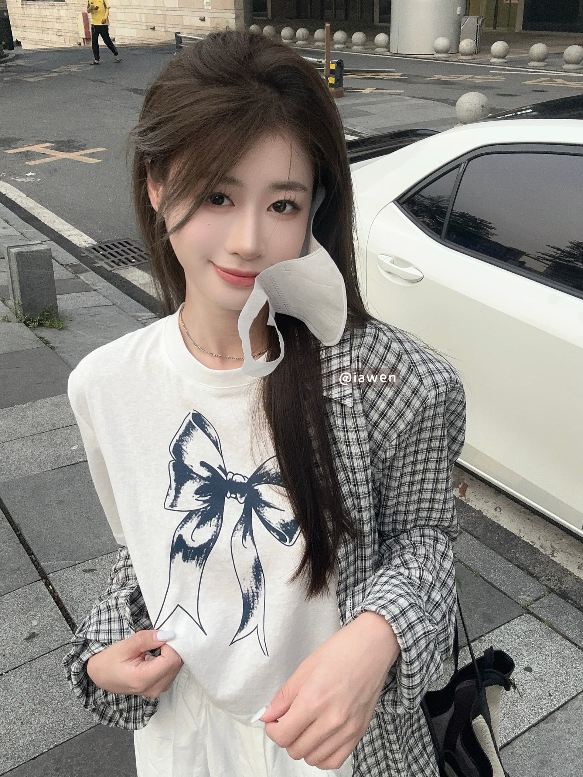 실사 정가 나비 매듭 프린트 쇼트 스타일 티셔츠 반팔 맨위 상세 이미지 7