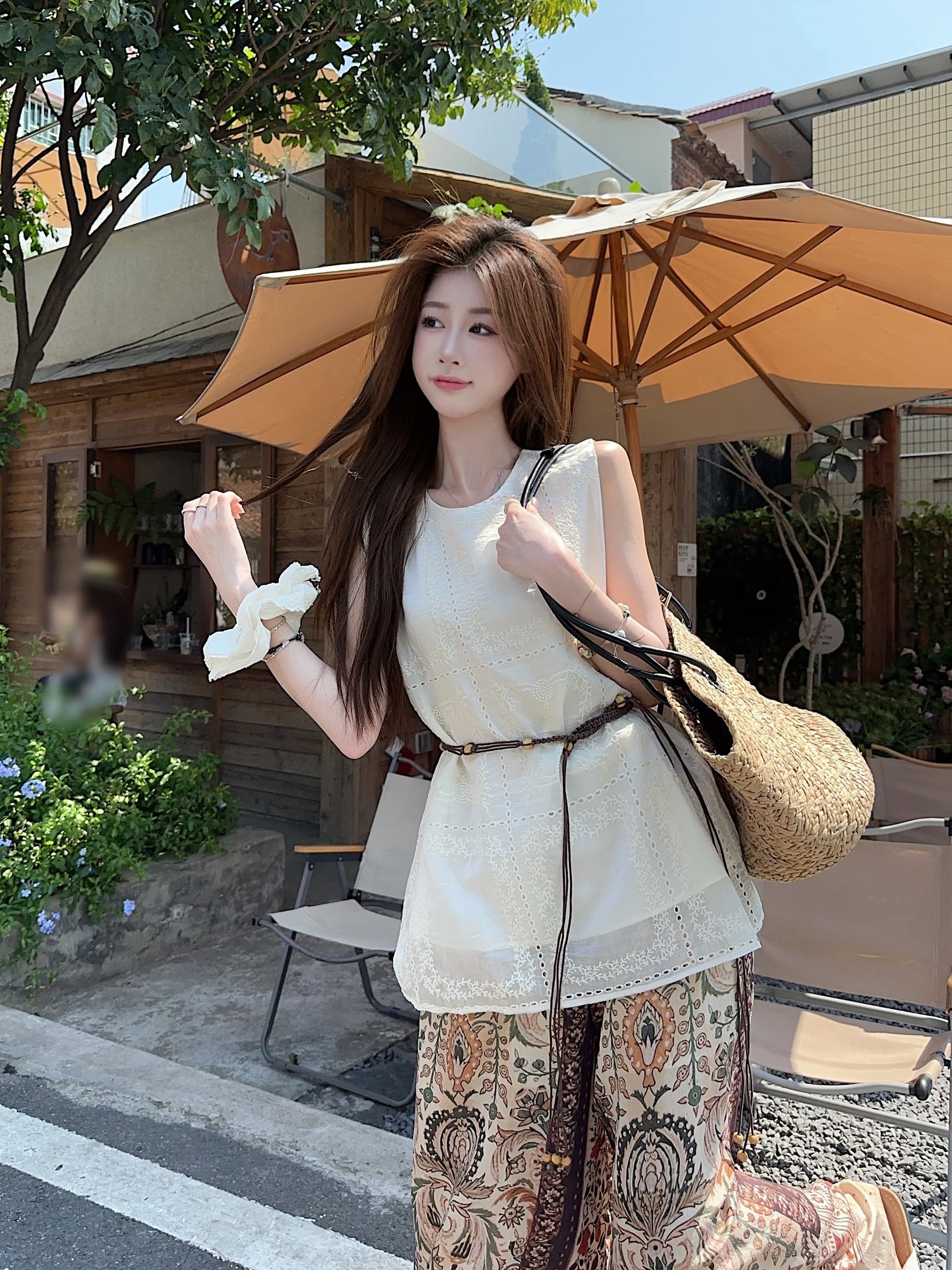 실사 여름 새로운 레트로 레이스 무거운 작업 자수 조끼 이미지 3