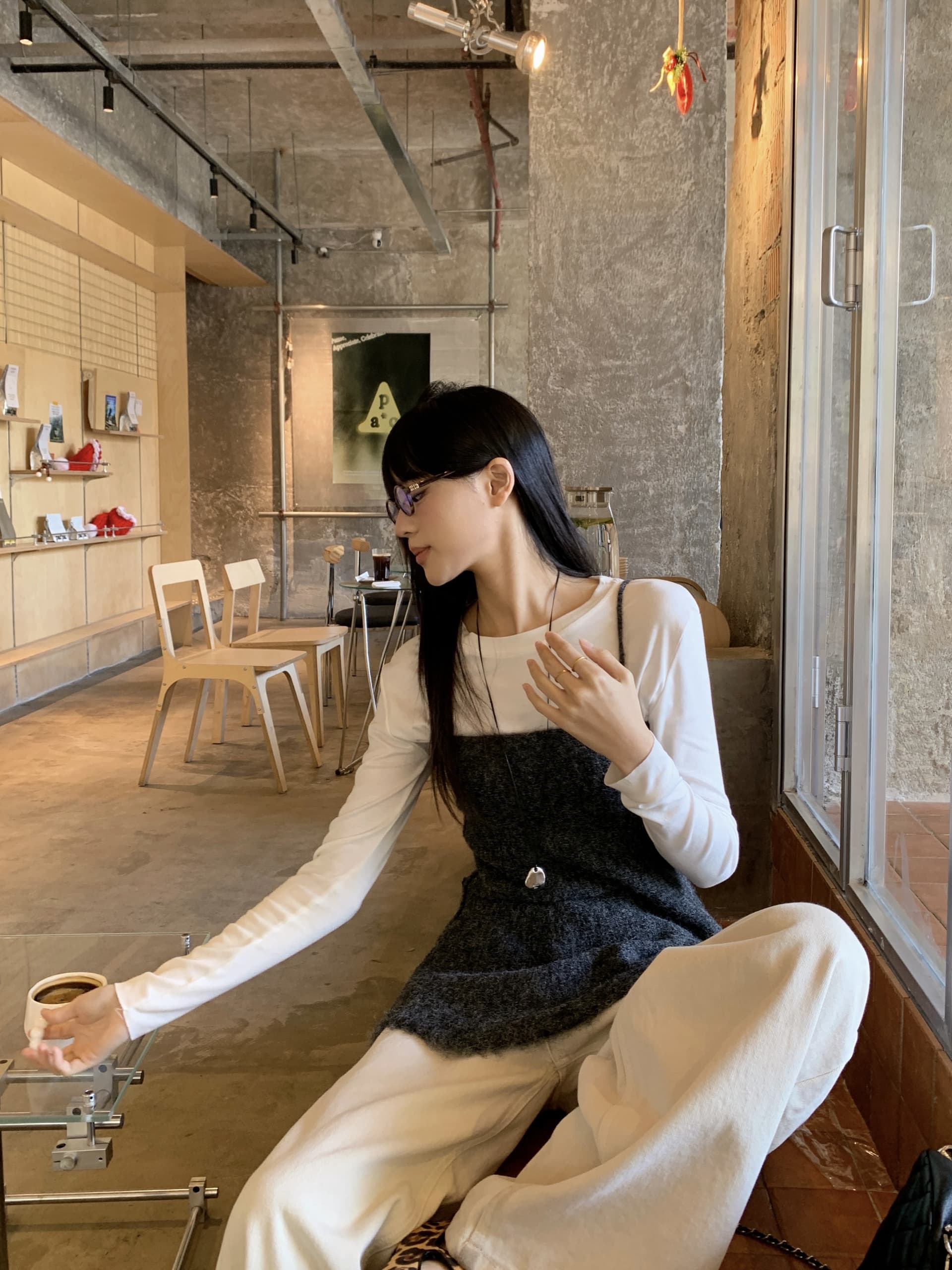 실사 정가 이른 봄 새로운 한 부서 스택 착용 부드러운 찹쌀 니트 슬립 미니멀리즘 라운드 넥 기본 셔츠 투피스 세트 상세 이미지 14