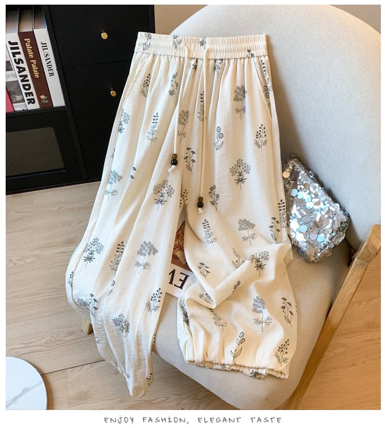 레트로 프린트 면 린넨 배기 바지 여성 여름 섹션 캐주얼 9 포인트 하렘 바지 넓은 다리 다용도 루즈핏 조거 꽃밭 바지 상세 이미지 12