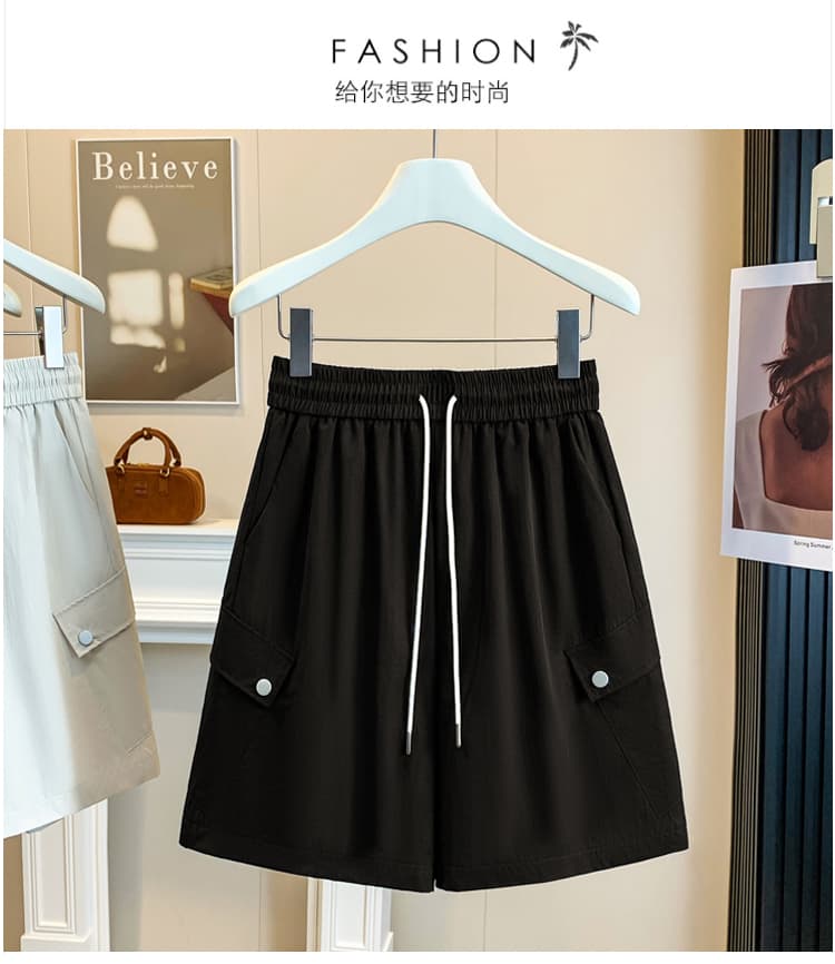 아메리칸 얼음 실크 워크웨어 반바지 여성 여름 얇은 스타일 속도 건조한 스트레이트 루즈핏 캐주얼 바지 넓은 다리 5 점 운동 바지 상세 이미지 8