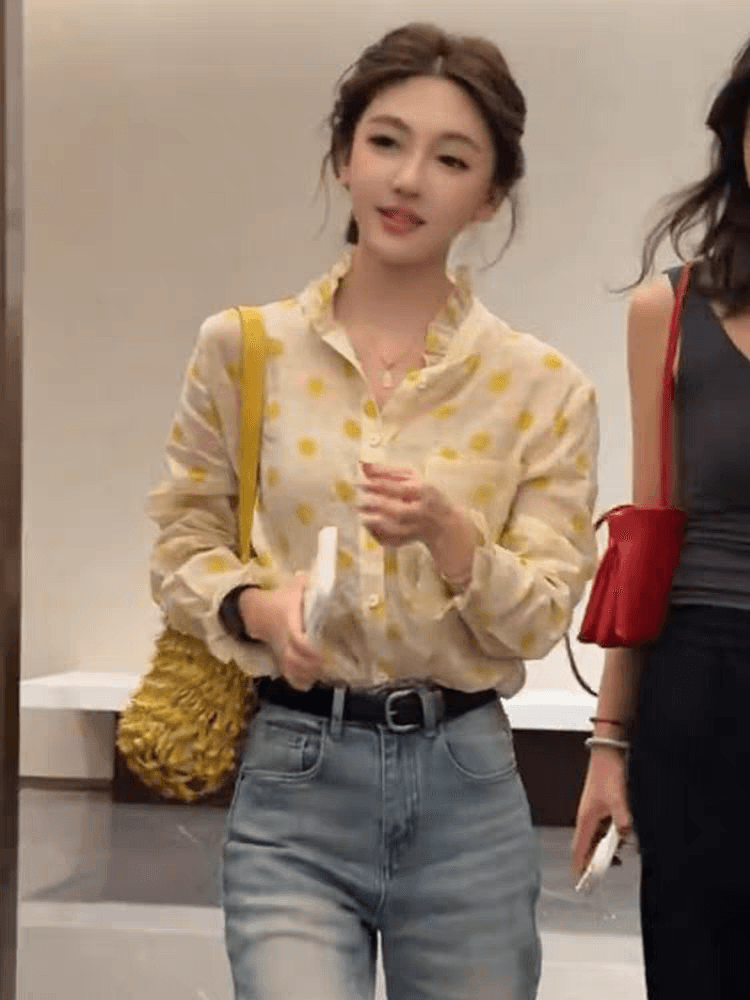 레트로 도트 무늬 프릴 긴팔 여성 셔츠 2026 봄 새로운 디자인 센스 패션 외국 가스 다용도 맨위 트렌디 이미지 4