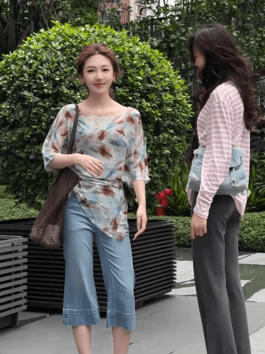 패션 우아함 품격 디자인 센스 레이스업 허리 수축 프린트 작은 셔츠 2026 여름 새로운 얇고 가벼운 다용도 블라우스 맨위 상세 이미지 4