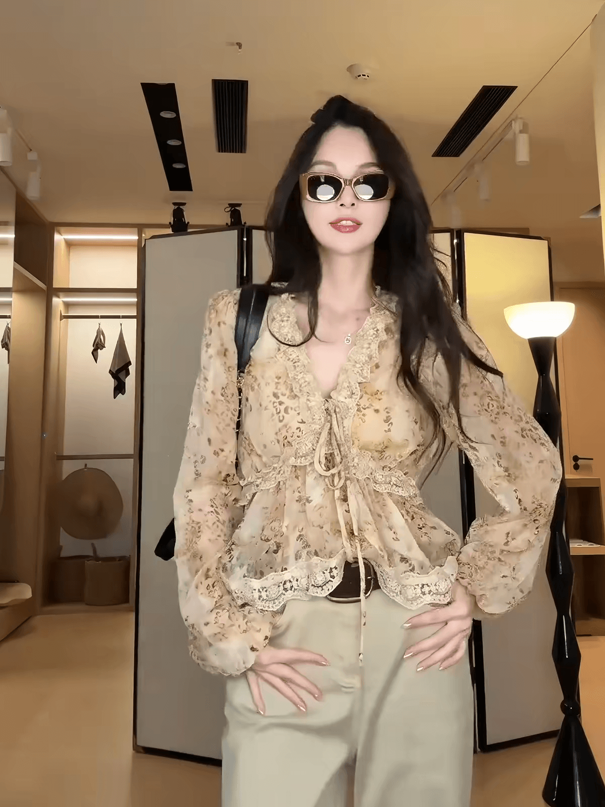 레트로 레이스 레이스 프린트 쉬폰 자외선 차단 여성 셔츠 프랑스식 부드러운 바람 Chic 고급 센스 품격 맨위 여름 상세 이미지 2