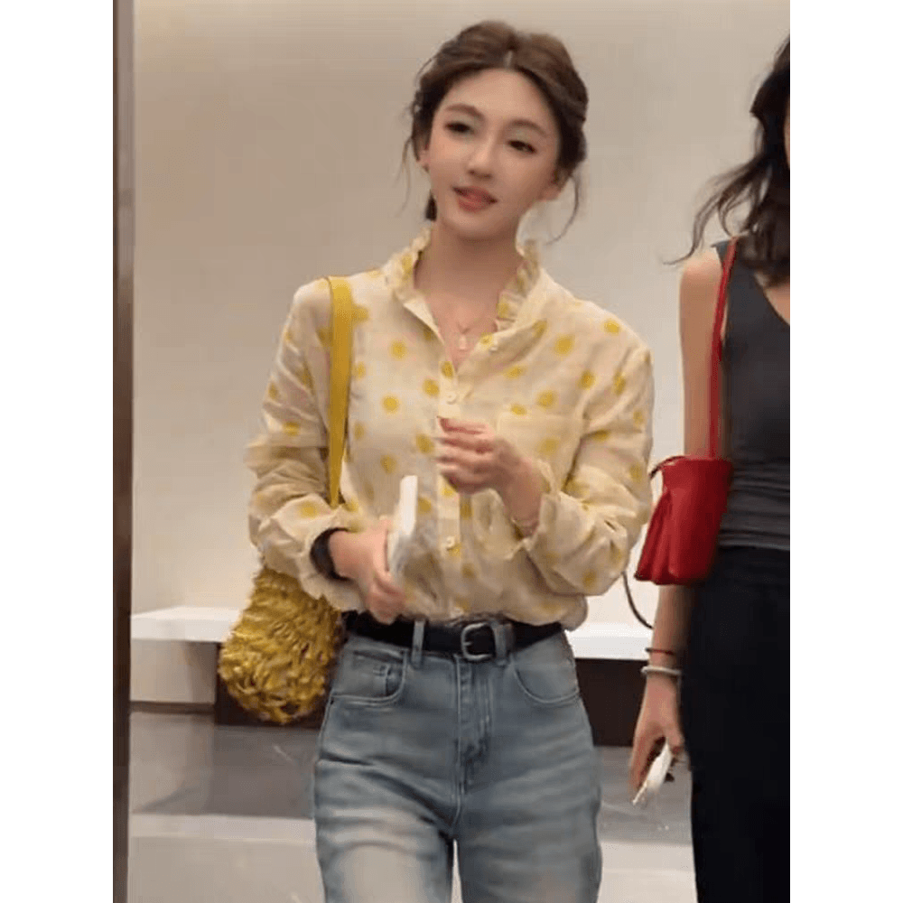 레트로 도트 무늬 프릴 긴팔 여성 셔츠 2026 봄 새로운 디자인 센스 패션 외국 가스 다용도 맨위 트렌디 이미지 6