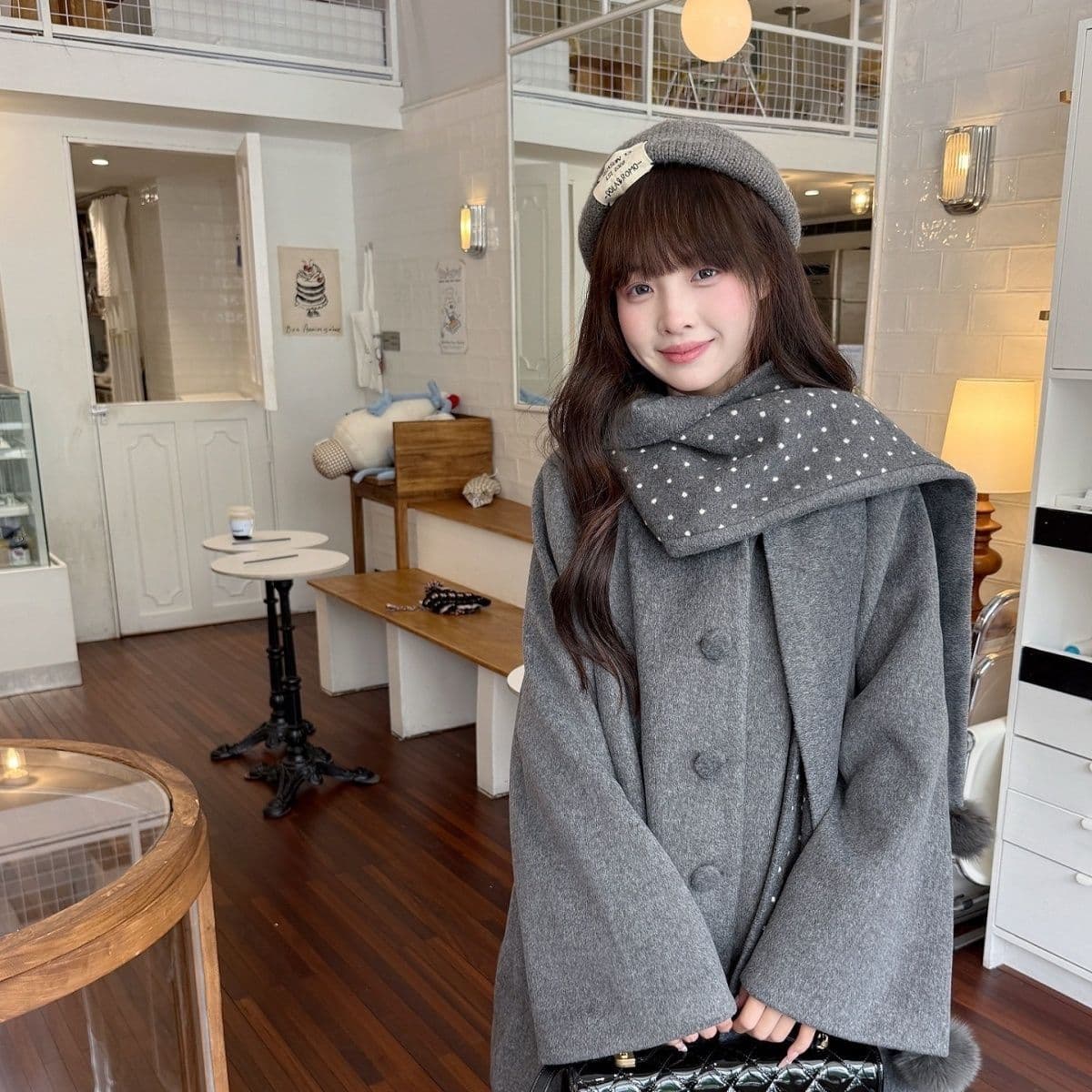 복합 400g 회색 망토 피 모직 여성 코트 다용도 두꺼운 루즈핏 한 부서 나만의 것을 가져와 라. 목도리 코트 상세 이미지 7