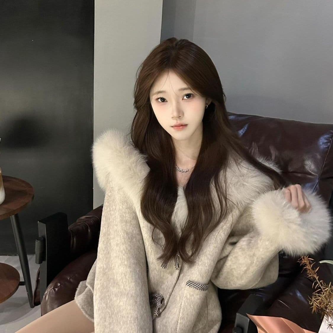 스위스 스노우 마운틴 작은 키 디자인 센스 모피 칼라 외투 모직 외투 반신 치마 세트 겨울 새로운 여성 상세 이미지 5