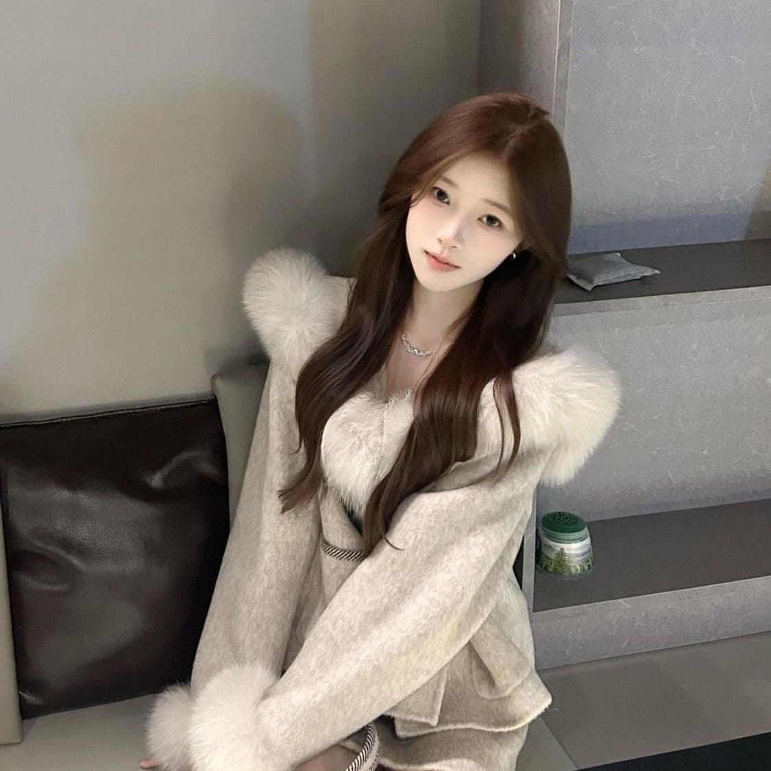 스위스 스노우 마운틴 작은 키 디자인 센스 모피 칼라 외투 모직 외투 반신 치마 세트 겨울 새로운 여성 상세 이미지 8
