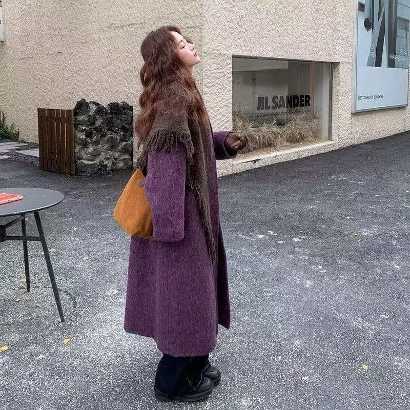 2025 겨울 한 부서 표지 고기 패션 작은 대중 연령 감소 디자인 센스 보라색 양면 고급 센스 롱 코트 외투 상세 이미지 5