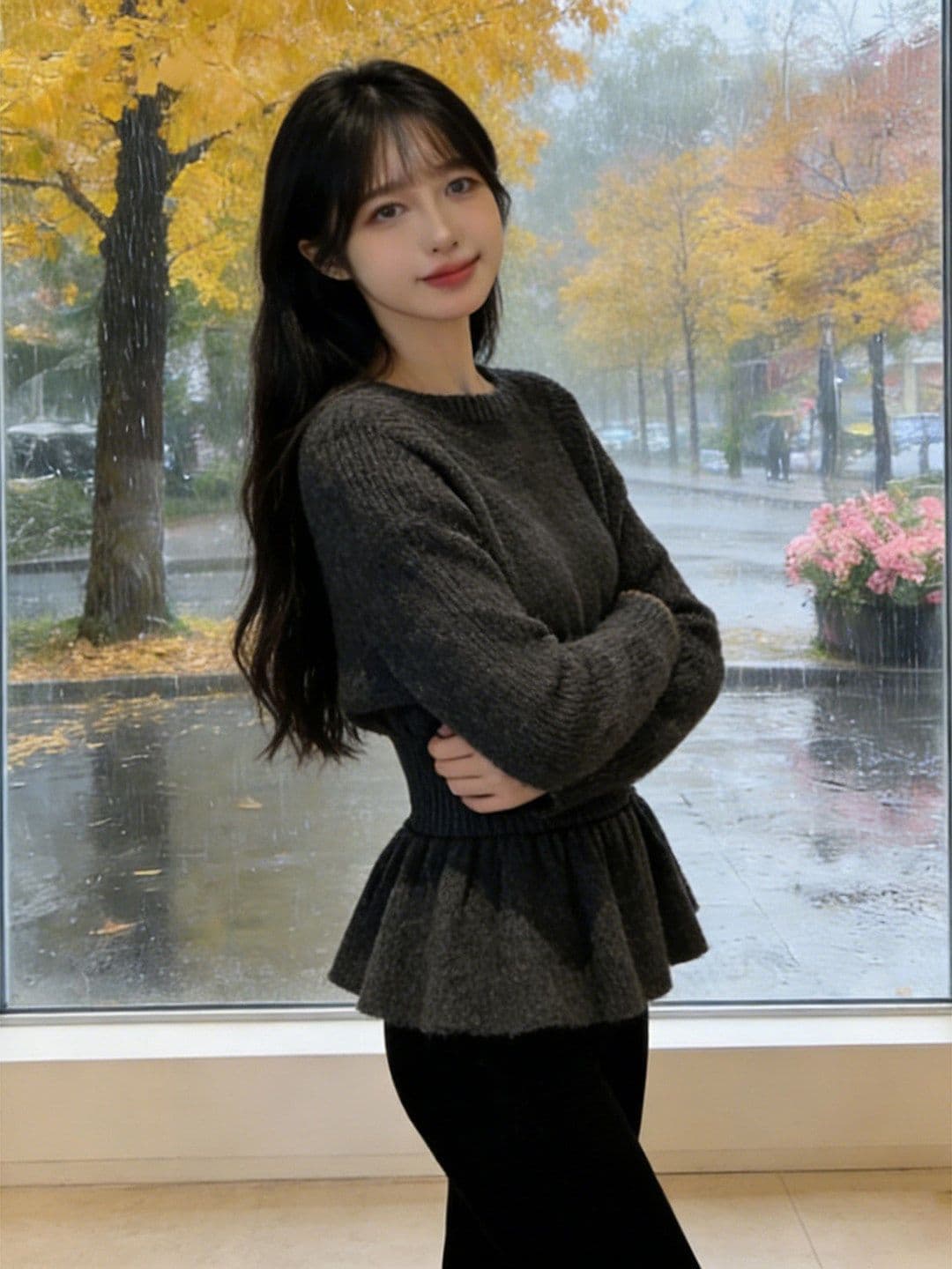 프랑스식 허리 수축 니트 기본 셔츠 여성 봄 빅 사이즈 지방 mm 슬림해 보이는 표지 고기 불규칙 인사이드 가져 가라. 프릴 맨위 상세 이미지 2