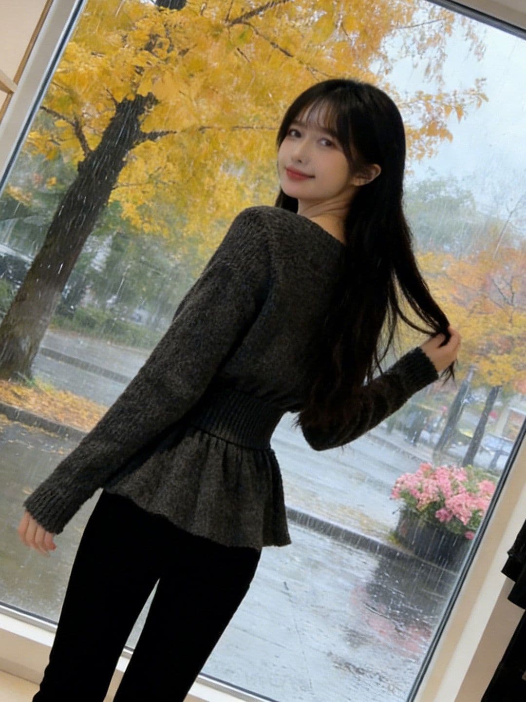프랑스식 허리 수축 니트 기본 셔츠 여성 봄 빅 사이즈 지방 mm 슬림해 보이는 표지 고기 불규칙 인사이드 가져 가라. 프릴 맨위 상세 이미지 3