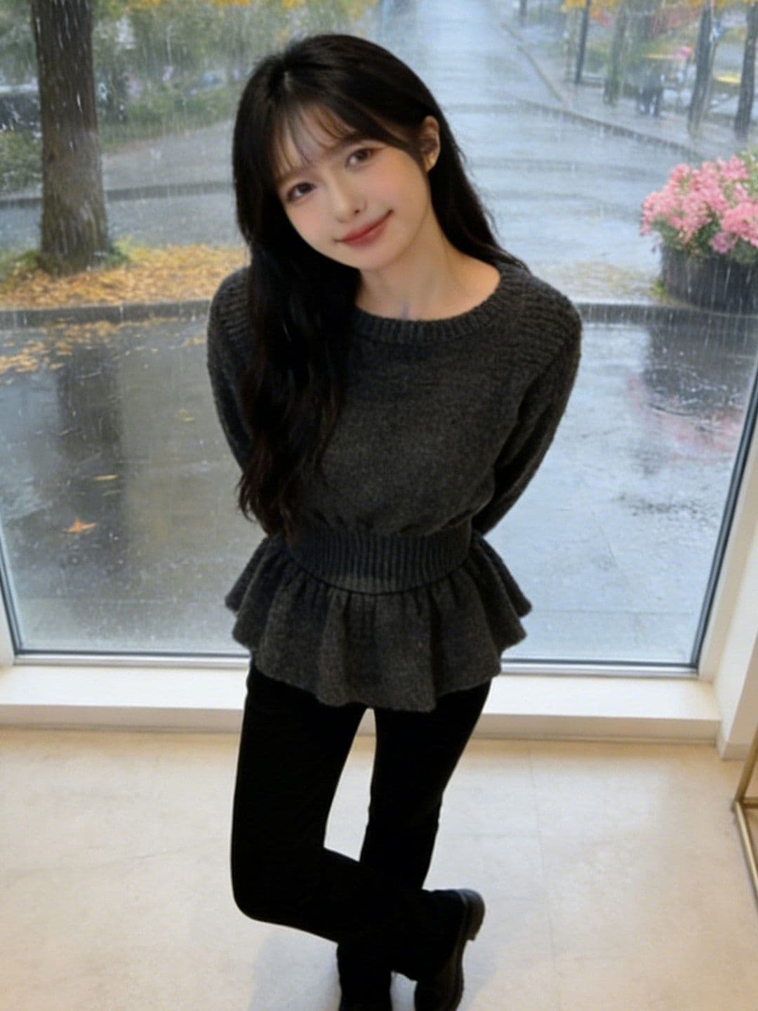프랑스식 허리 수축 니트 기본 셔츠 여성 봄 빅 사이즈 지방 mm 슬림해 보이는 표지 고기 불규칙 인사이드 가져 가라. 프릴 맨위 상세 이미지 5