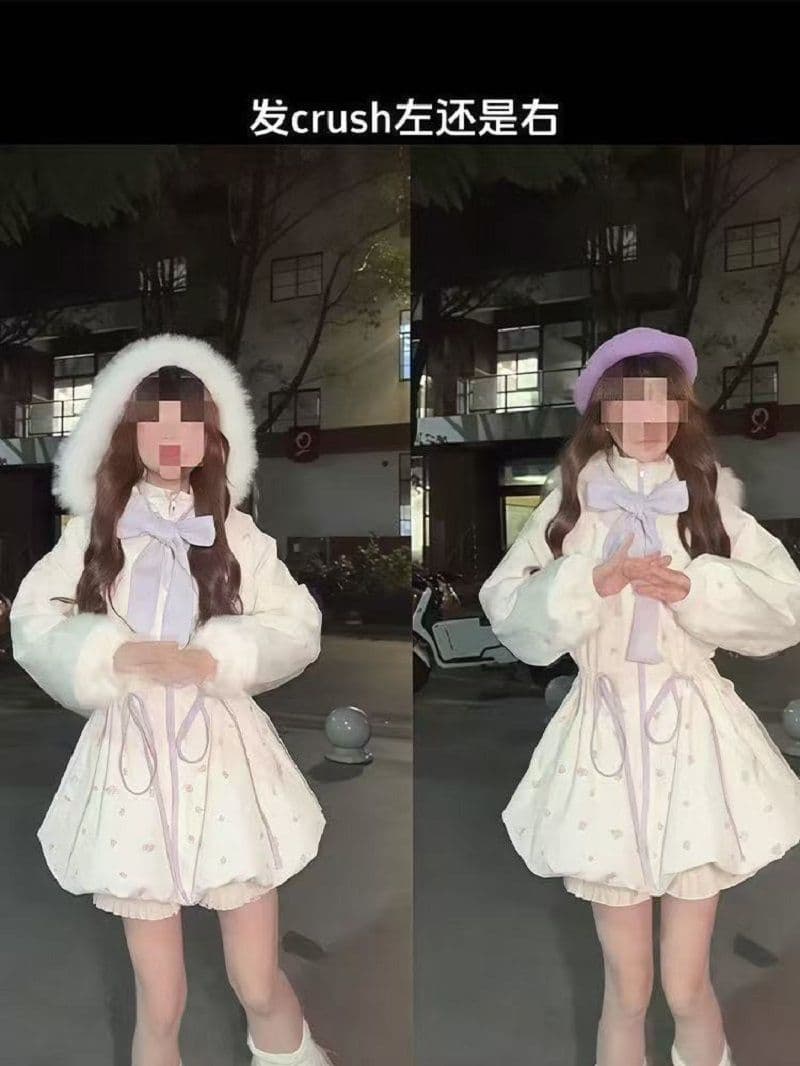 토피 암호 작은 키 후드 달콤함 재킷 일본식 귀여운 중간 길이 겨울 허리 수축 보온 면 의류 이미지 4