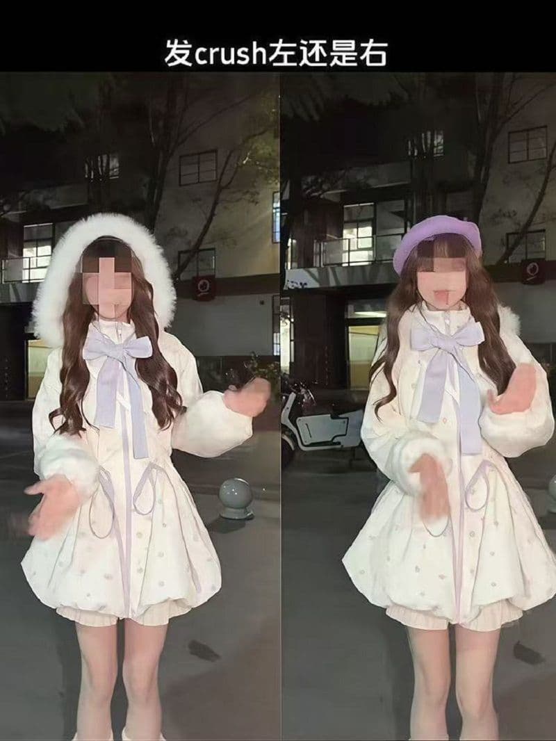 토피 암호 작은 키 후드 달콤함 재킷 일본식 귀여운 중간 길이 겨울 허리 수축 보온 면 의류 이미지 3