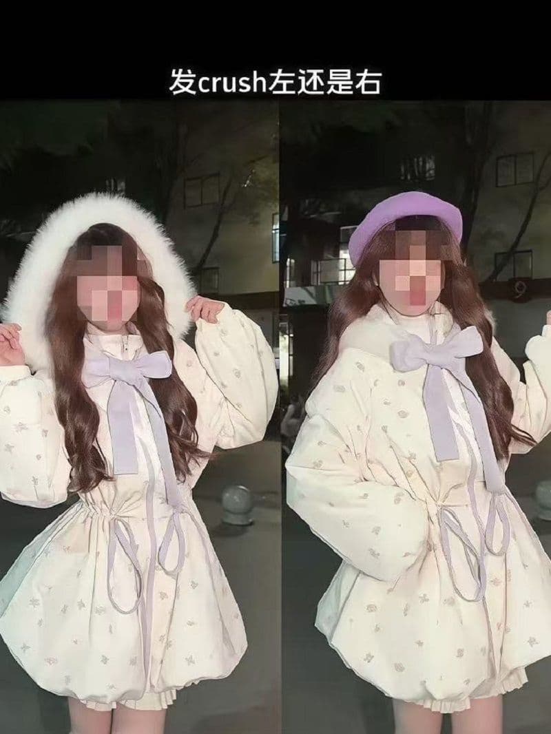 토피 암호 작은 키 후드 달콤함 재킷 일본식 귀여운 중간 길이 겨울 허리 수축 보온 면 의류 상세 이미지 1