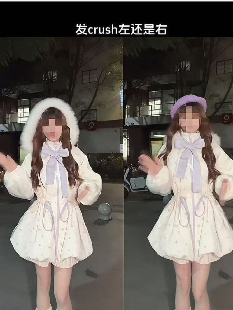토피 암호 작은 키 후드 달콤함 재킷 일본식 귀여운 중간 길이 겨울 허리 수축 보온 면 의류 상세 이미지 3