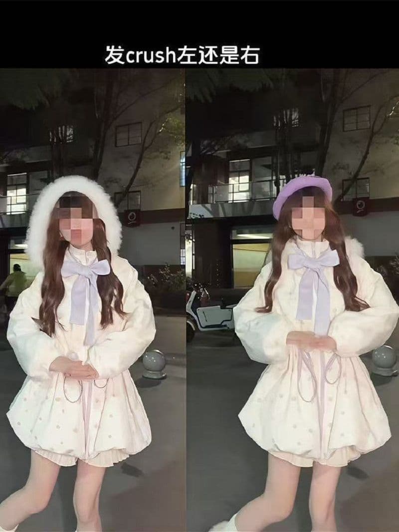토피 암호 작은 키 후드 달콤함 재킷 일본식 귀여운 중간 길이 겨울 허리 수축 보온 면 의류 상세 이미지 4