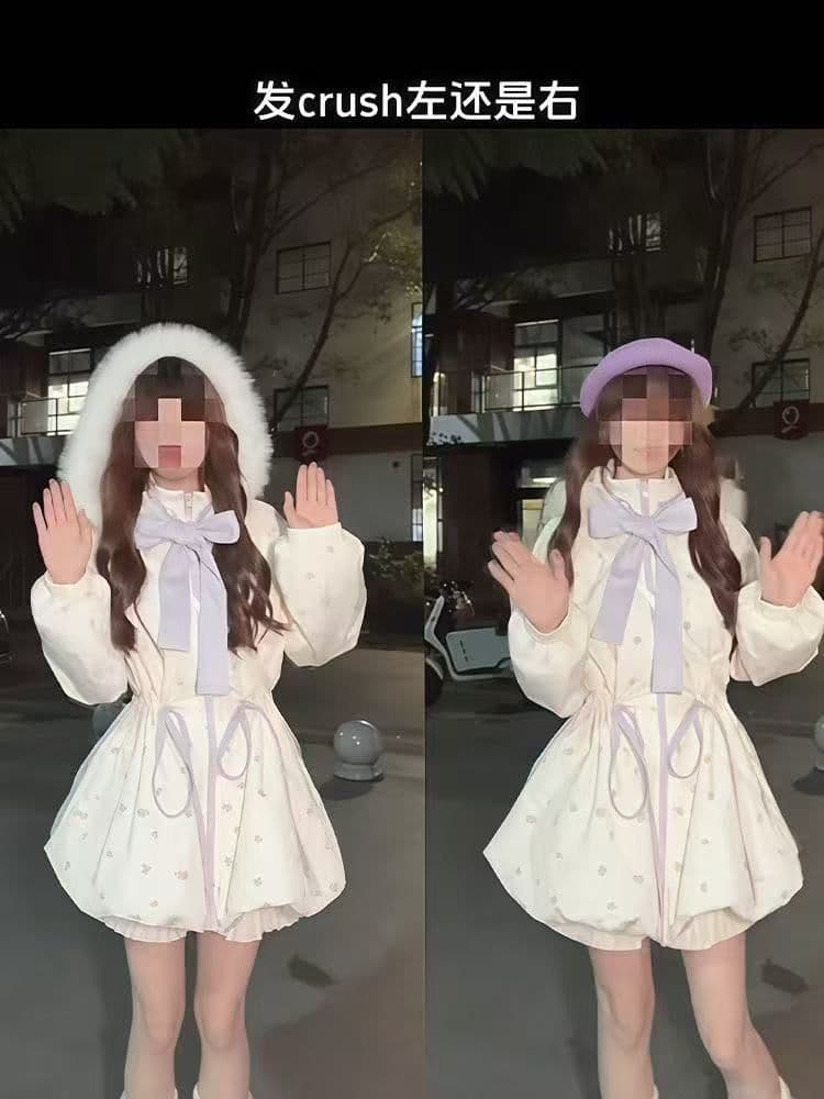 토피 암호 작은 키 후드 달콤함 재킷 일본식 귀여운 중간 길이 겨울 허리 수축 보온 면 의류 상세 이미지 7