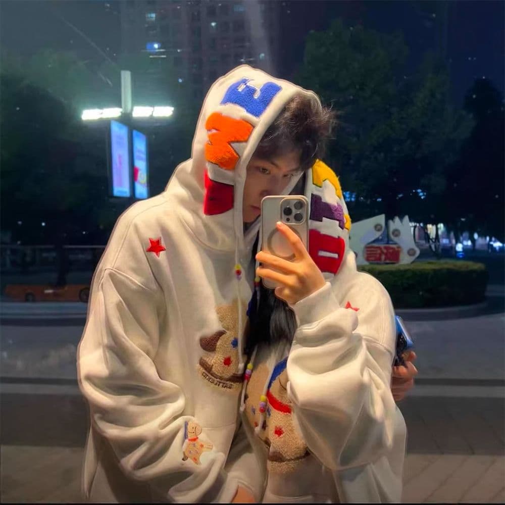 얇은 스타일 털이 있는 높은 품질 자수 이후 패키지 칼라 순수한 Mianhua 면 칫솔질 복합 후드티 여성 이미지 2