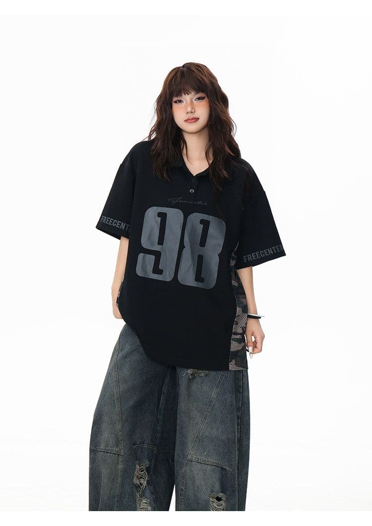 40s 더블 실 원본 솜씨 아메리칸 레트로 패치워크 카모플라주 POLO 셔츠 반팔 남녀 저지 티셔츠 폴로 칼라 여름 상세 이미지 10