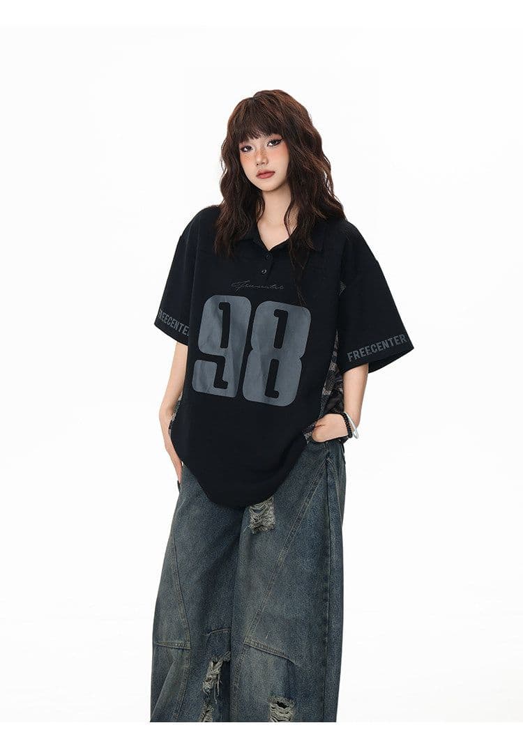 40s 더블 실 원본 솜씨 아메리칸 레트로 패치워크 카모플라주 POLO 셔츠 반팔 남녀 저지 티셔츠 폴로 칼라 여름 상세 이미지 11