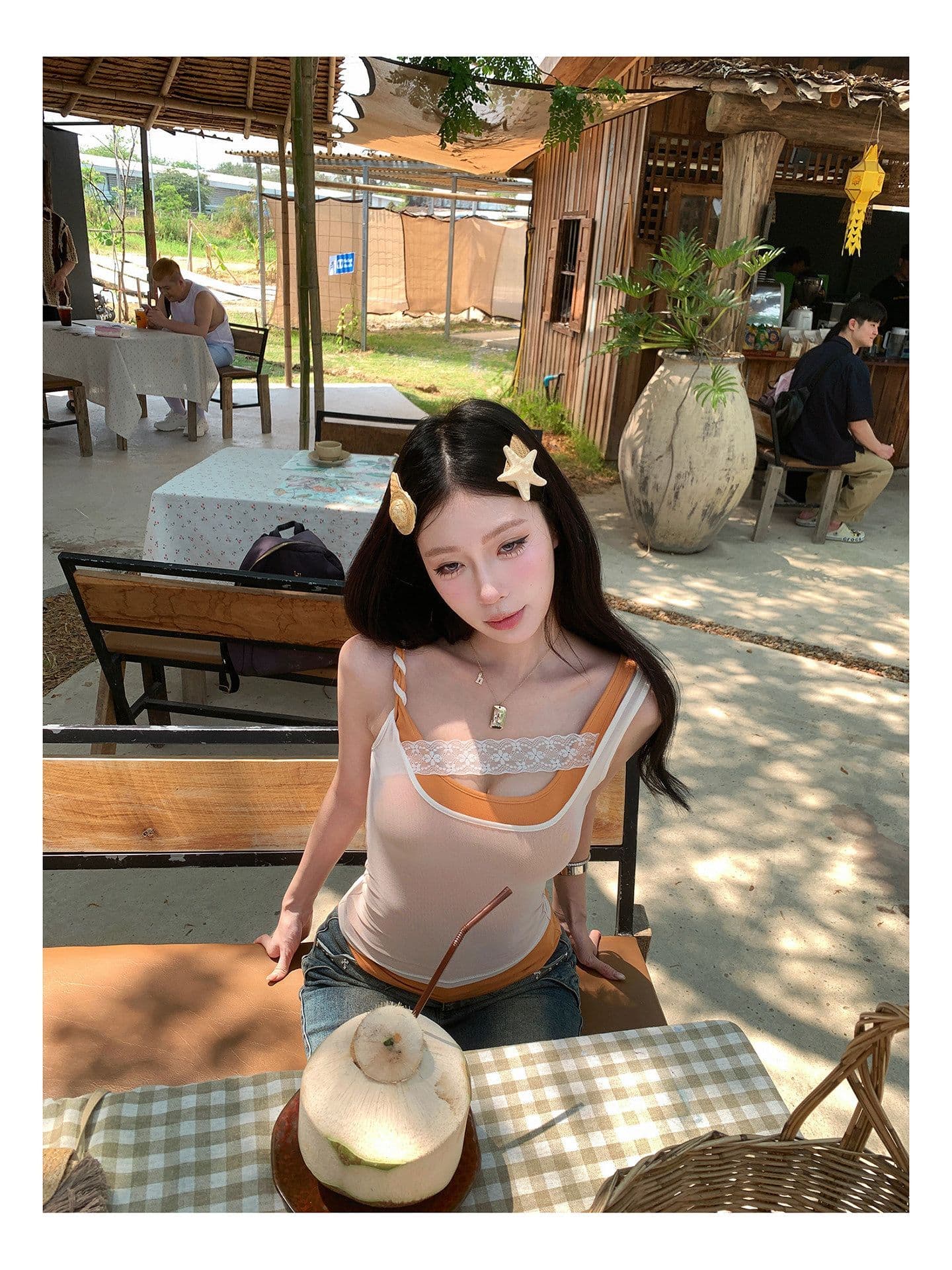 260 그램 사람들 면 망사 핫걸 배색 패치워크 캐미솔 여름 스택 착용 슬림해 보이는 민소매 맨위 상세 이미지 7
