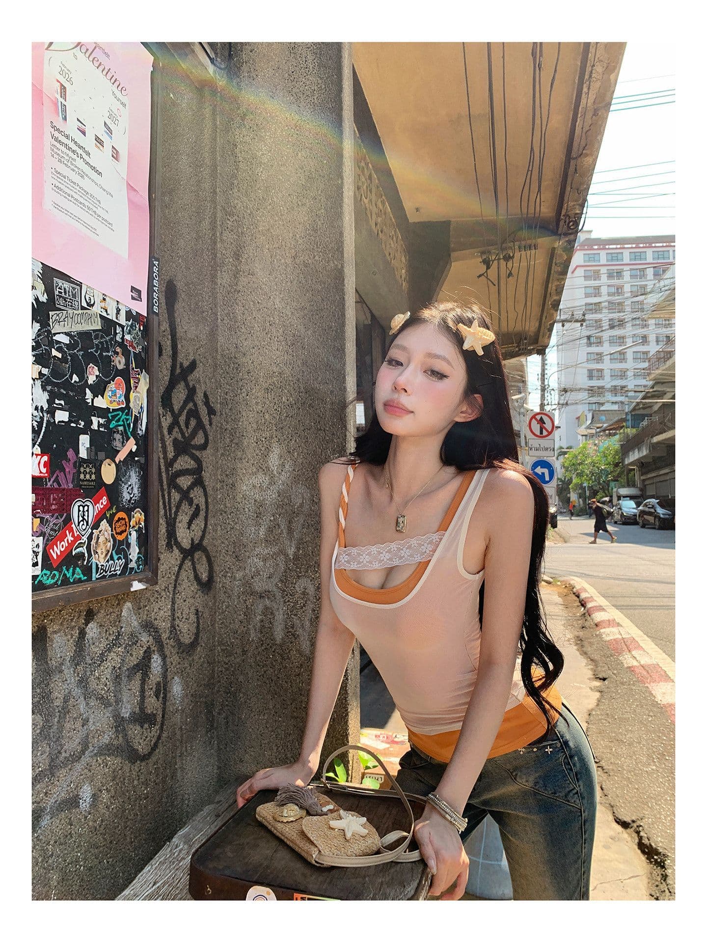 260 그램 사람들 면 망사 핫걸 배색 패치워크 캐미솔 여름 스택 착용 슬림해 보이는 민소매 맨위 상세 이미지 9