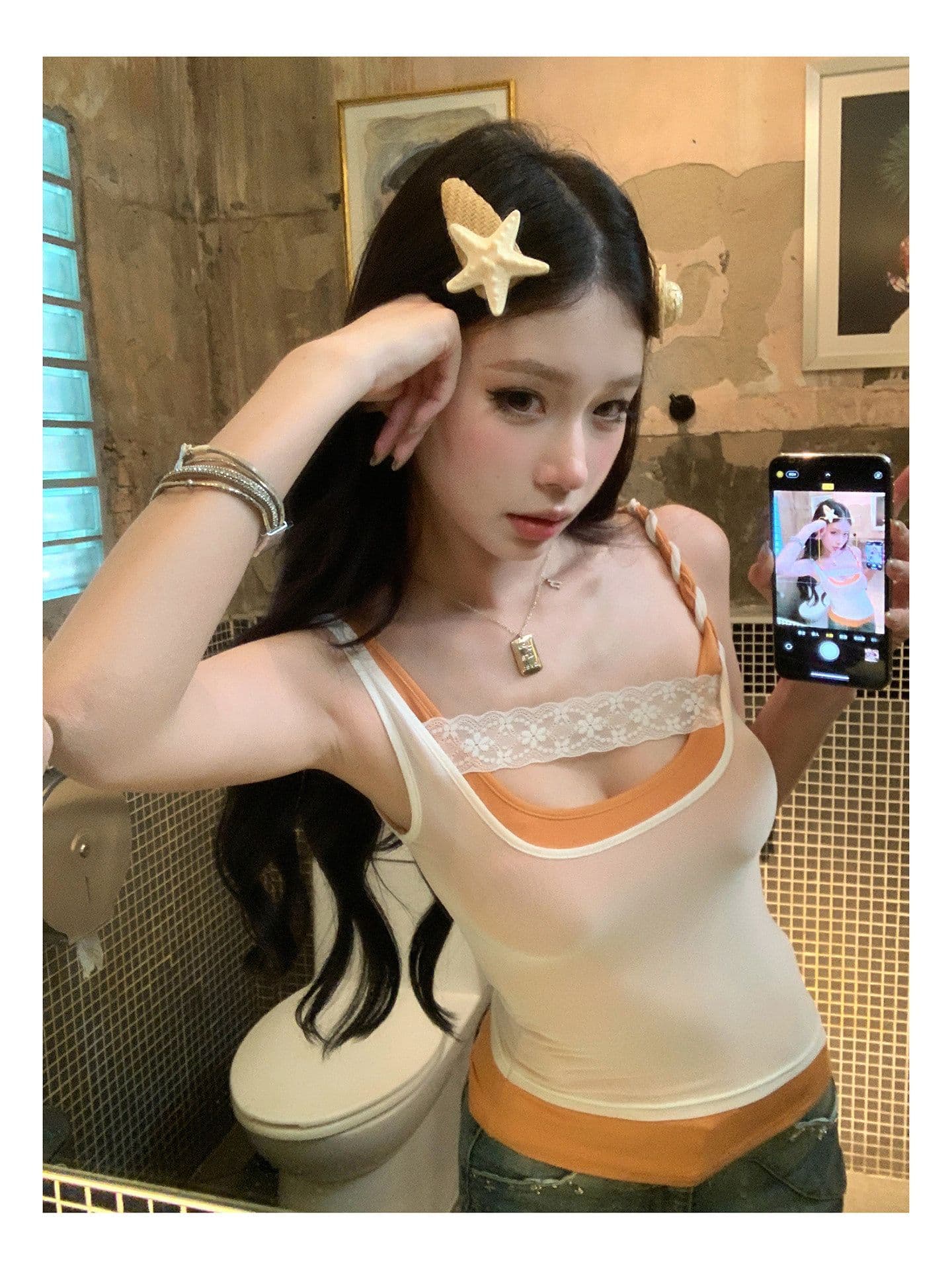 260 그램 사람들 면 망사 핫걸 배색 패치워크 캐미솔 여름 스택 착용 슬림해 보이는 민소매 맨위 상세 이미지 11