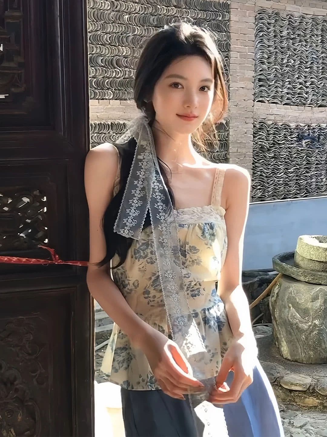 한 부서 꽃무늬 레이스 조각 캐미솔 여름 해변가 휴가 바람 허리 수축 슬림해 보이는 고유 한 아름다운 맨위 이미지 4