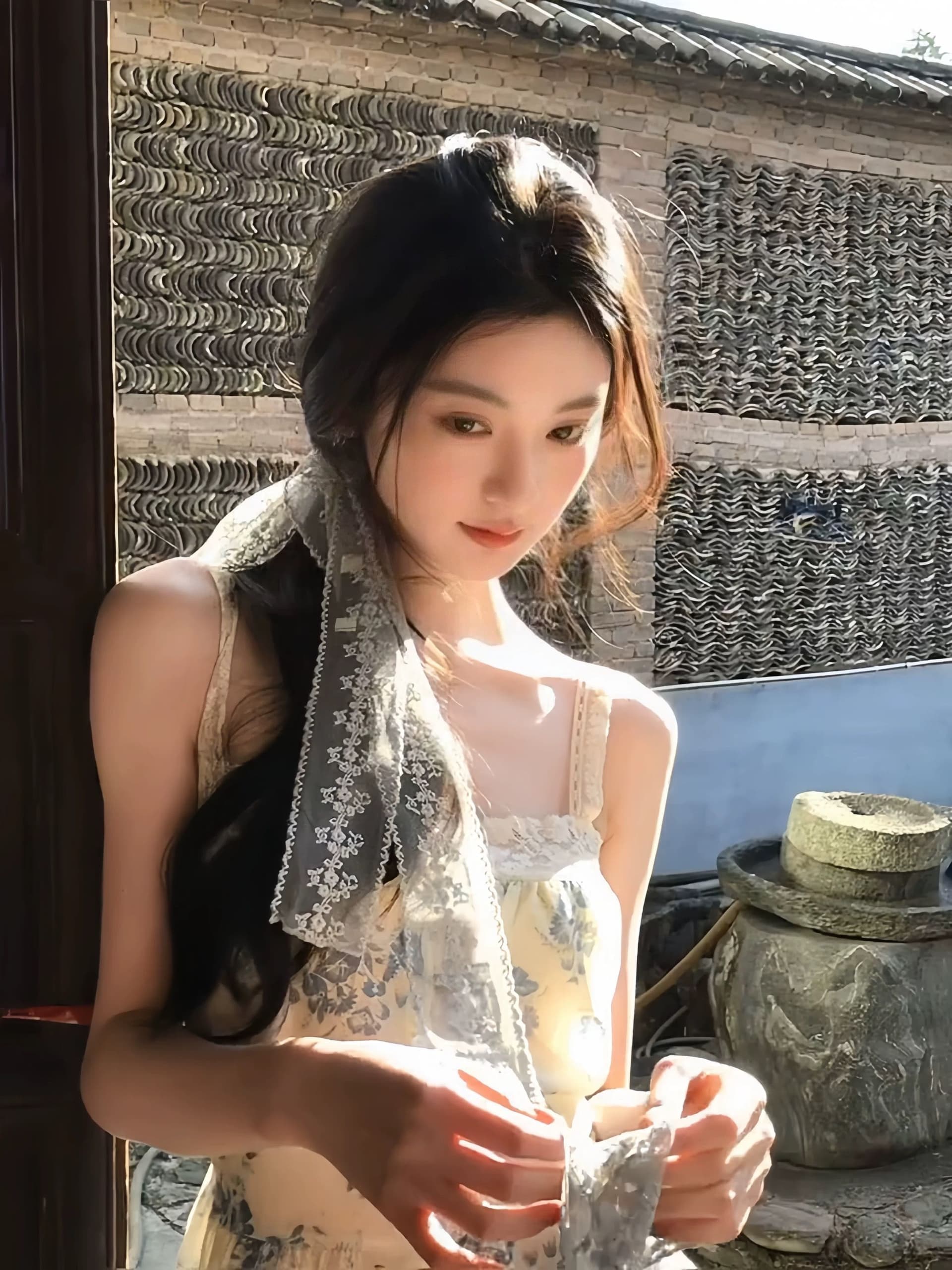 한 부서 꽃무늬 레이스 조각 캐미솔 여름 해변가 휴가 바람 허리 수축 슬림해 보이는 고유 한 아름다운 맨위 상세 이미지 7