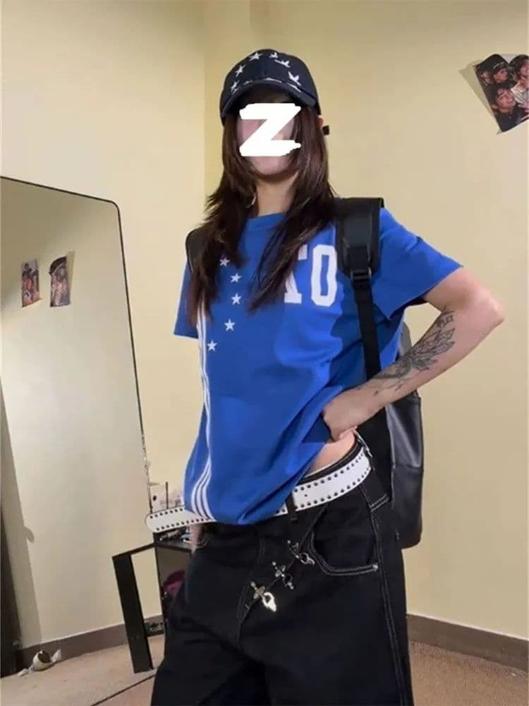 220g 순면 이후 패키지 리브 네클라인 이전 조각 프린트 반팔 티셔츠 여성 정가 상세 이미지 3