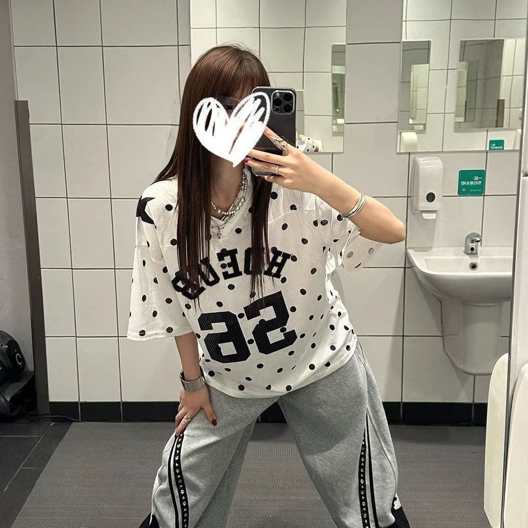 원본 원단 원본 솜씨 리브 네클라인 이후 테두리 프린트 V넥 반팔 여성 정가 이미지 4