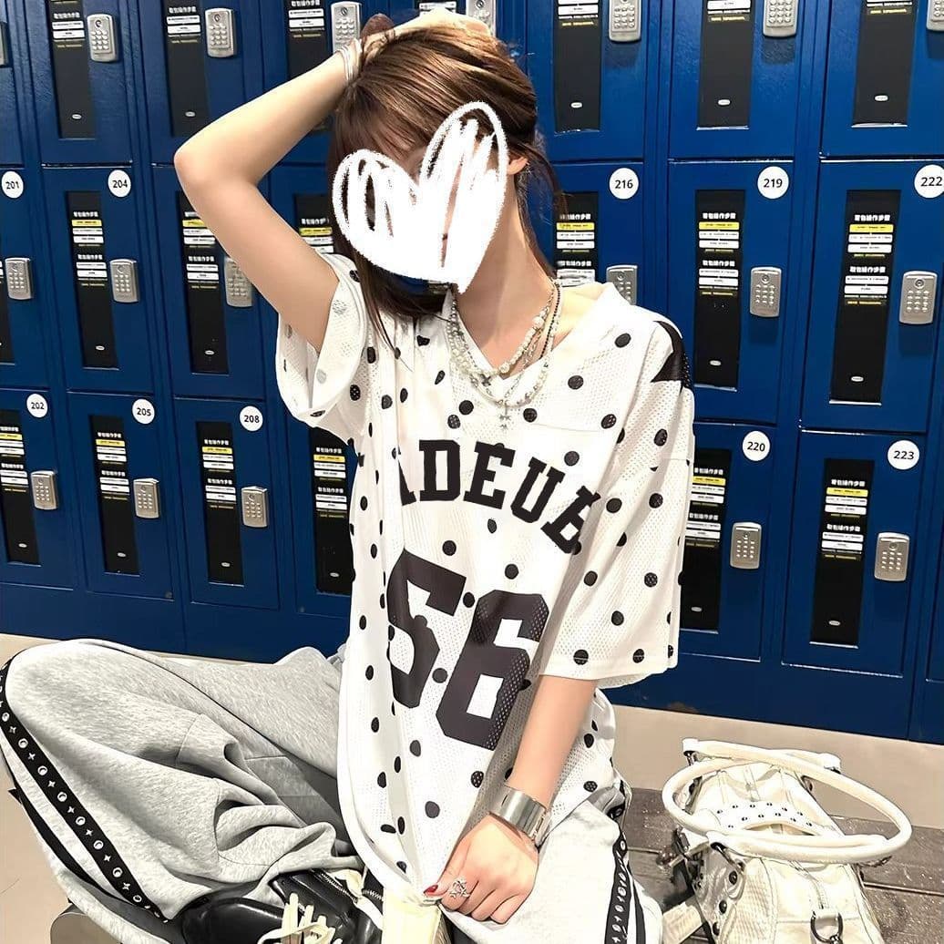원본 원단 원본 솜씨 리브 네클라인 이후 테두리 프린트 V넥 반팔 여성 정가 상세 이미지 4