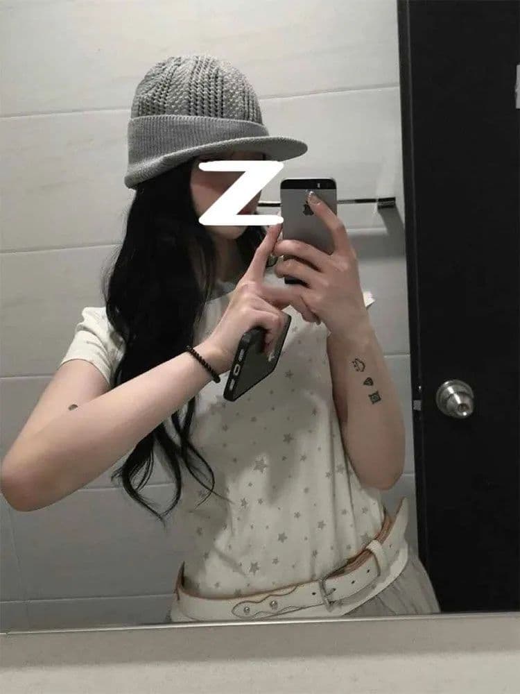40 220 그램 92 면 8 암모니아 Lun 리브 네클라인 프린트 반팔 몸매 가꾸기 티셔츠 여성 상세 이미지 3