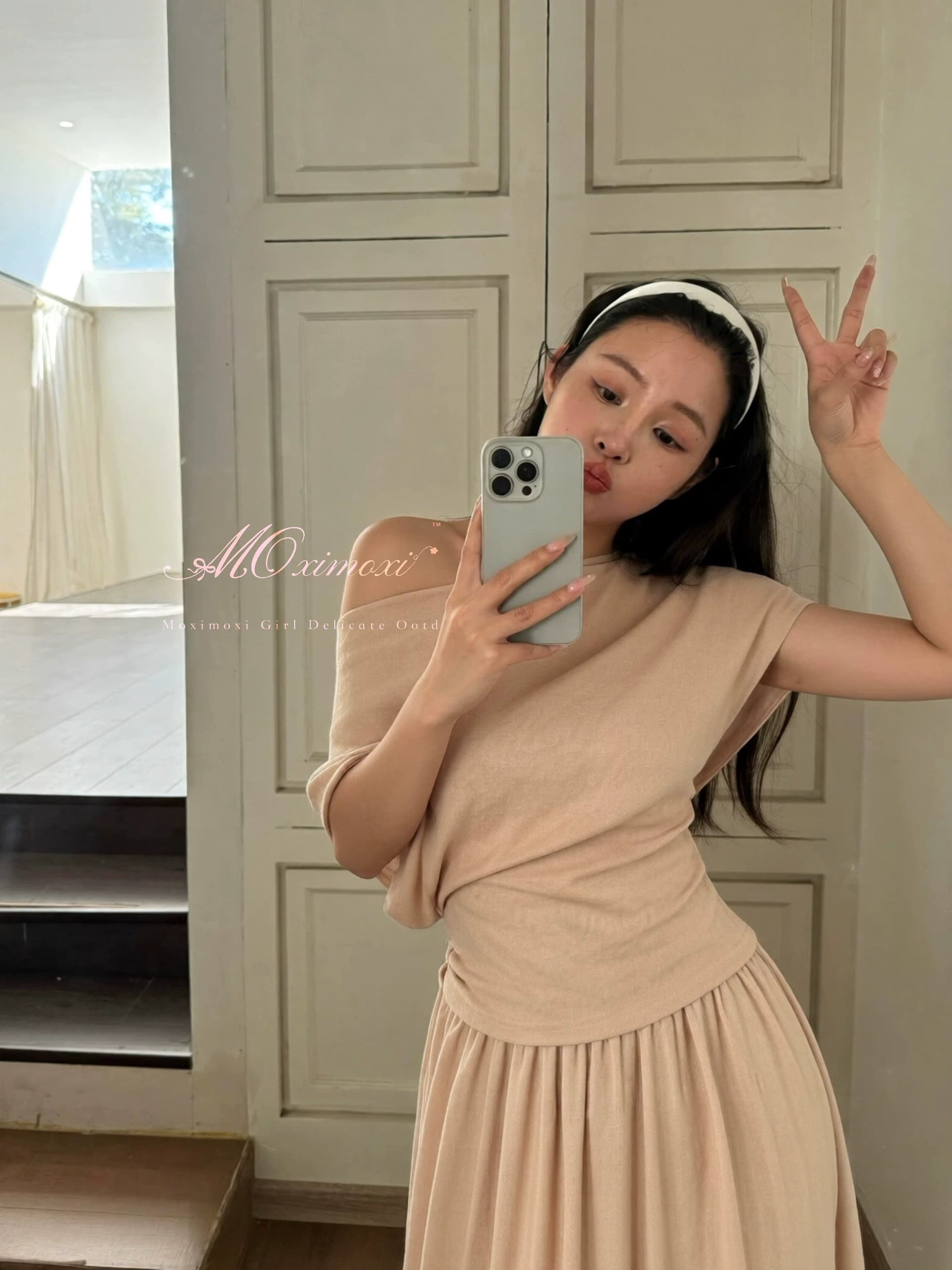 원본 것 있음 네리 한국 눈꽃 면 편안함 허리 수축 비스듬한 어깨 티셔츠 여성 슬림해 보이는 반 스커트 세트 투피스 세트