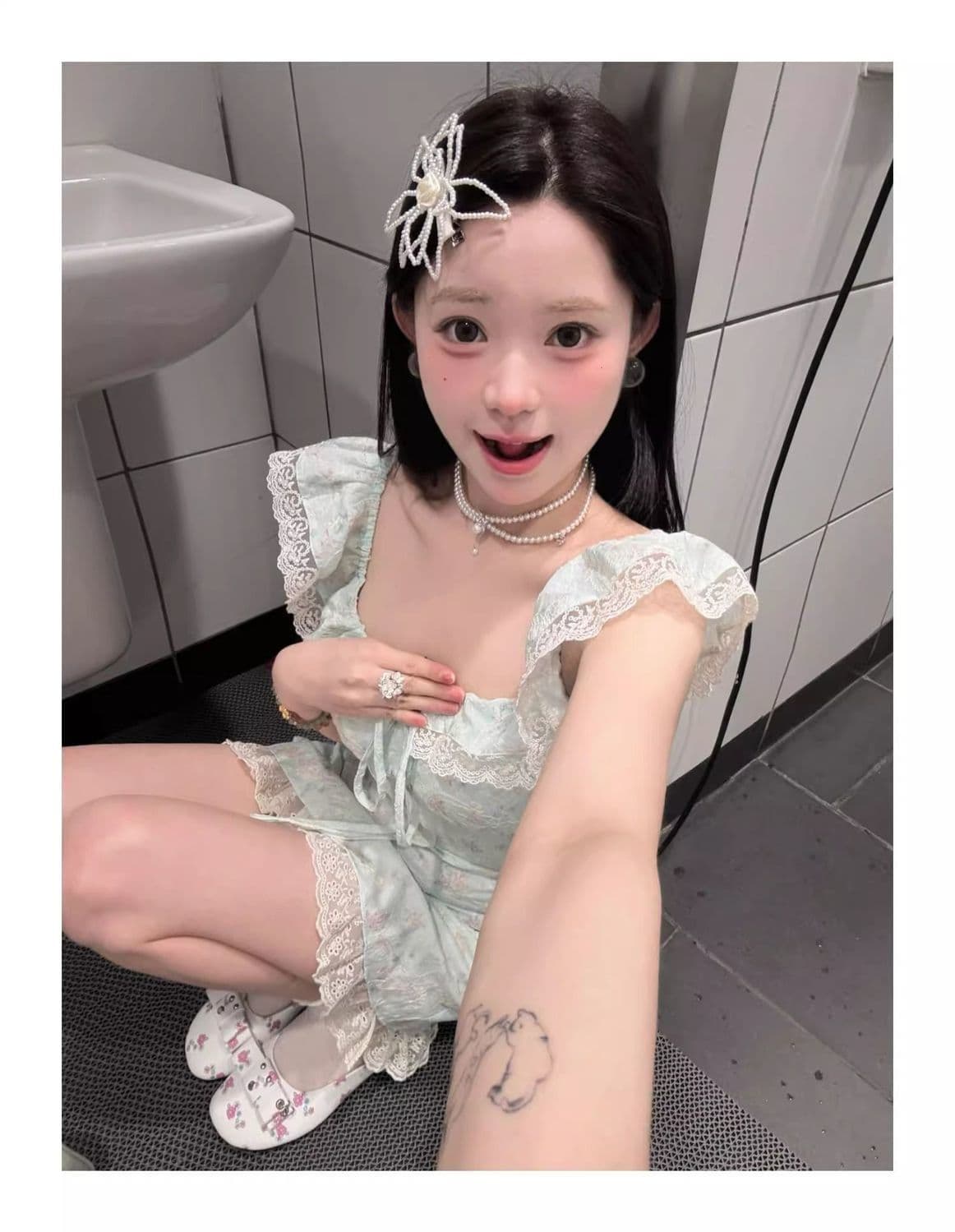 달콤한 자매 도파민 여름 착용 가져 가라. 광장 칼라 둘 착용 작은 날다 소매 레이스 측면 몸매 가꾸기 슬림해 보이는 품격 드레스 미니 스커트 상세 이미지 5