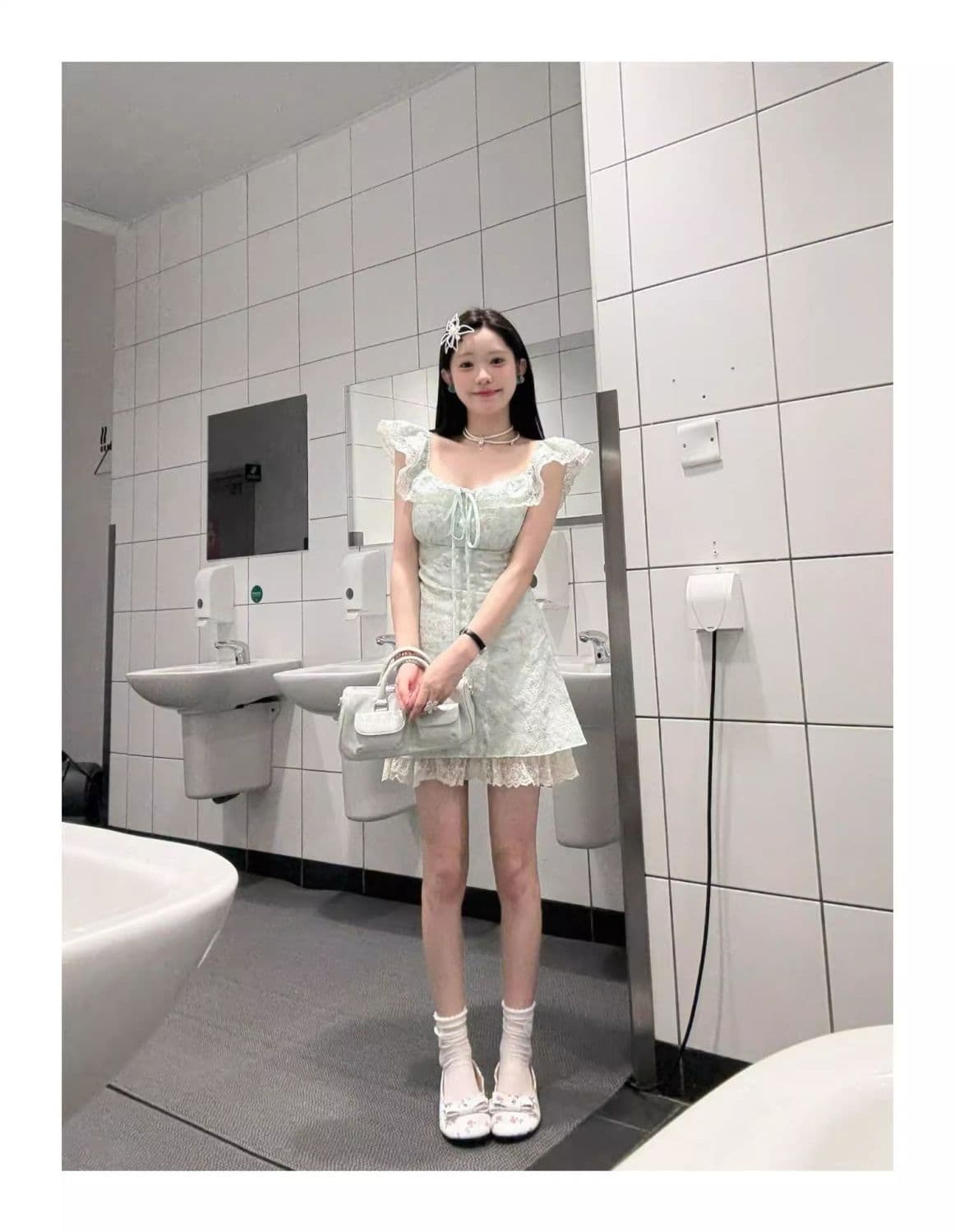 달콤한 자매 도파민 여름 착용 가져 가라. 광장 칼라 둘 착용 작은 날다 소매 레이스 측면 몸매 가꾸기 슬림해 보이는 품격 드레스 미니 스커트 상세 이미지 6