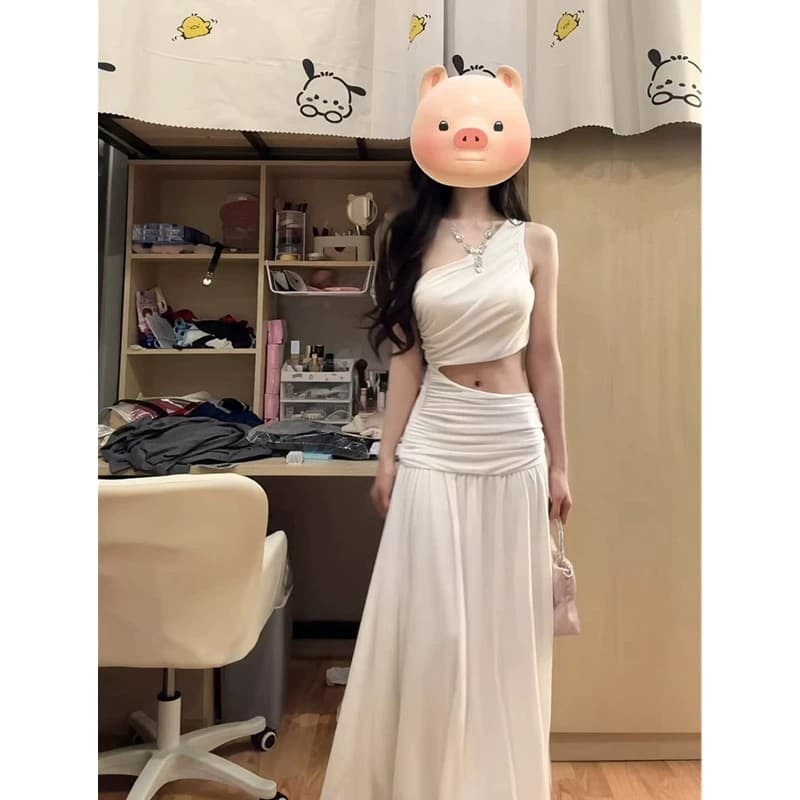 핫걸 작은 대중 빨간색 섹시함 홀로우 아웃 드레스 여성 의류 여름 프랑스식 트임 디자인 센스 품격 롱 스커트 치마 상세 이미지 9