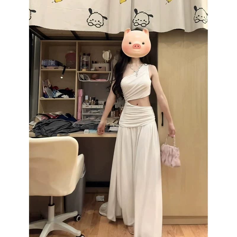 핫걸 작은 대중 빨간색 섹시함 홀로우 아웃 드레스 여성 의류 여름 프랑스식 트임 디자인 센스 품격 롱 스커트 치마 상세 이미지 10