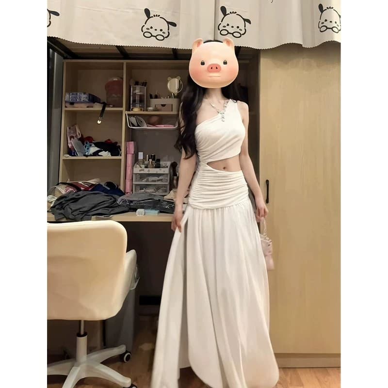 핫걸 작은 대중 빨간색 섹시함 홀로우 아웃 드레스 여성 의류 여름 프랑스식 트임 디자인 센스 품격 롱 스커트 치마 상세 이미지 11