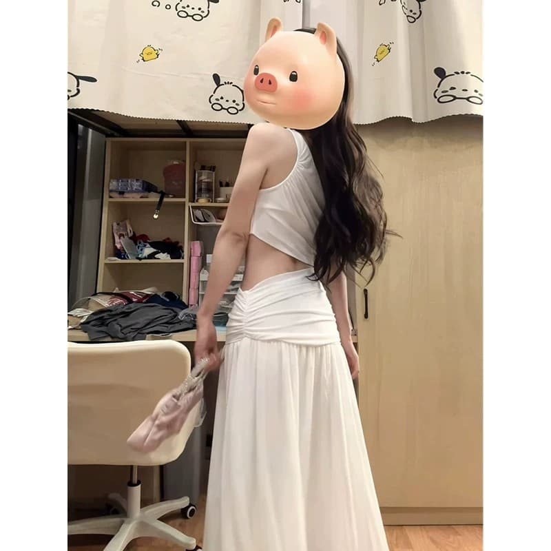 핫걸 작은 대중 빨간색 섹시함 홀로우 아웃 드레스 여성 의류 여름 프랑스식 트임 디자인 센스 품격 롱 스커트 치마 상세 이미지 12