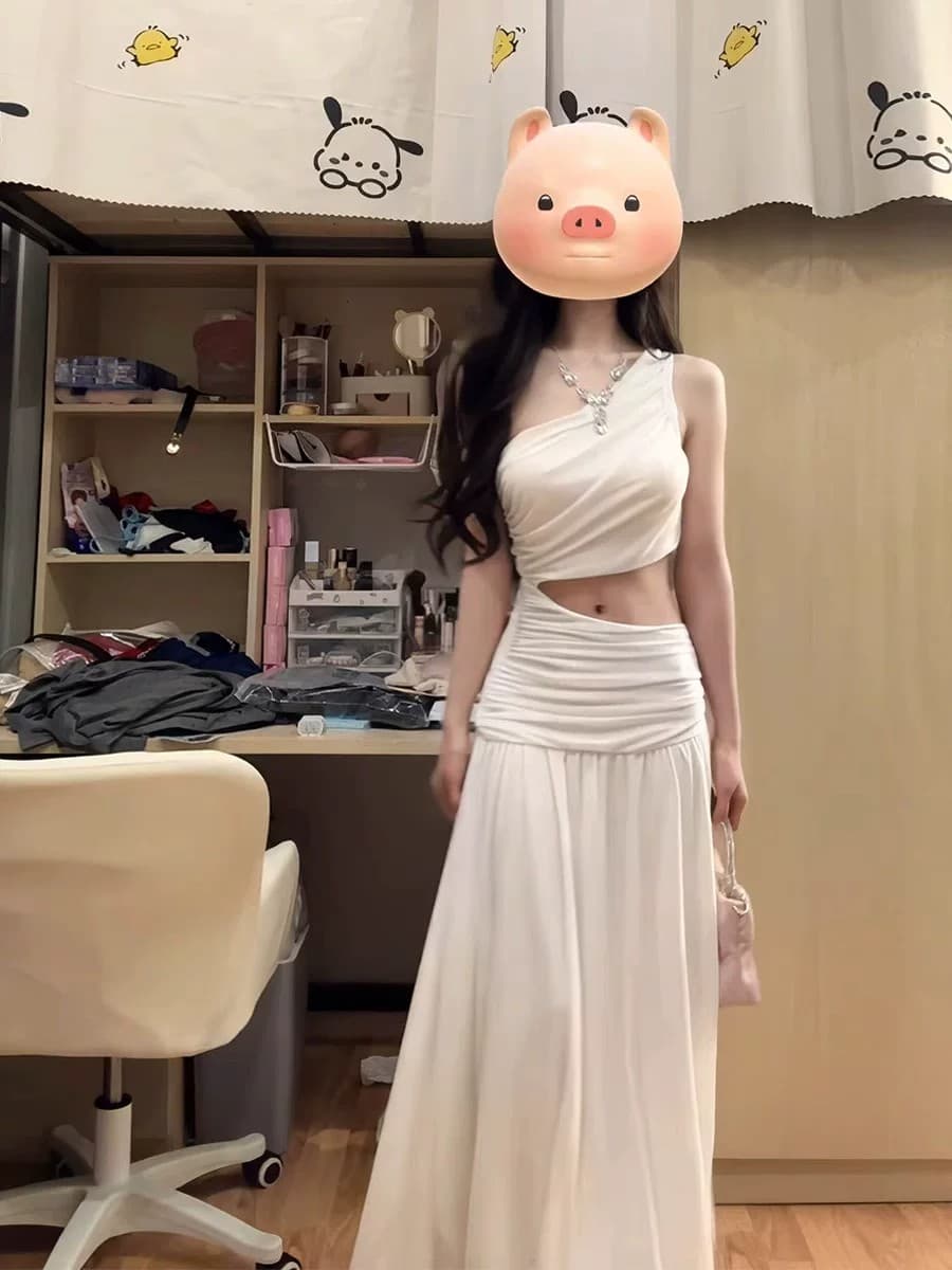 핫걸 작은 대중 빨간색 섹시함 홀로우 아웃 드레스 여성 의류 여름 프랑스식 트임 디자인 센스 품격 롱 스커트 치마 상세 이미지 14