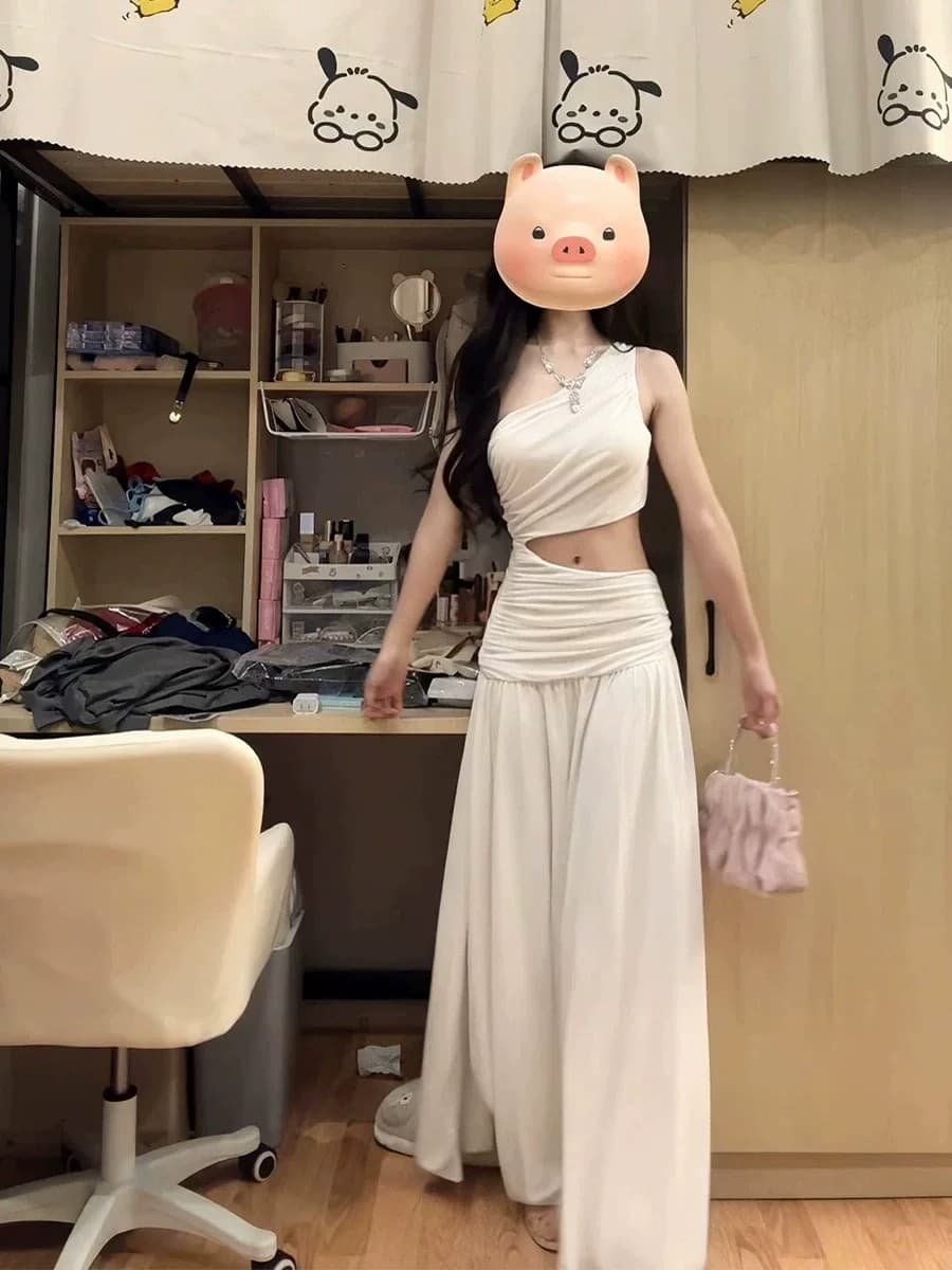 핫걸 작은 대중 빨간색 섹시함 홀로우 아웃 드레스 여성 의류 여름 프랑스식 트임 디자인 센스 품격 롱 스커트 치마 상세 이미지 15
